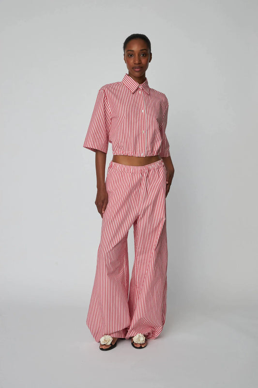 OVERSIZED STRIPED COTTON PANTS - RED STRIPES