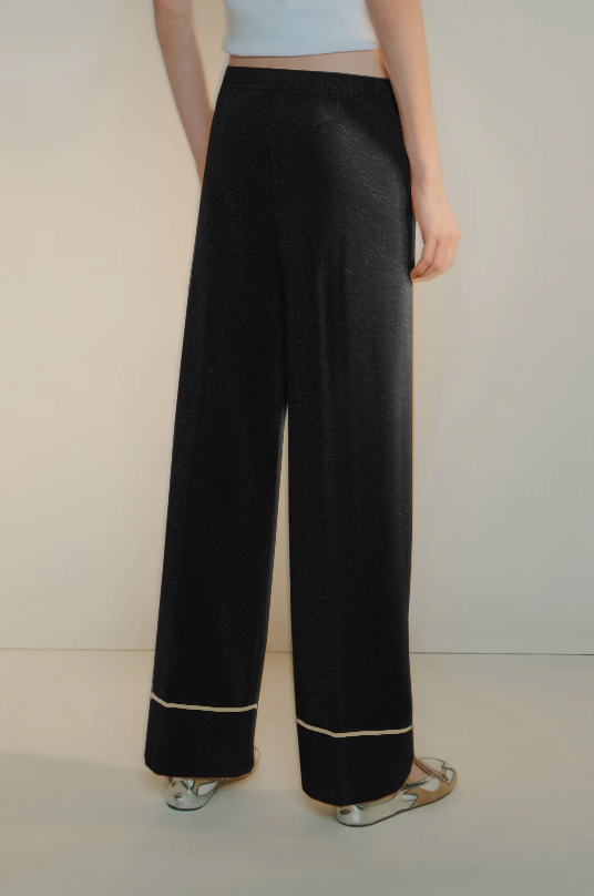LAMÉ YARN TROUSERS - PANTALONE NERO-SASSO