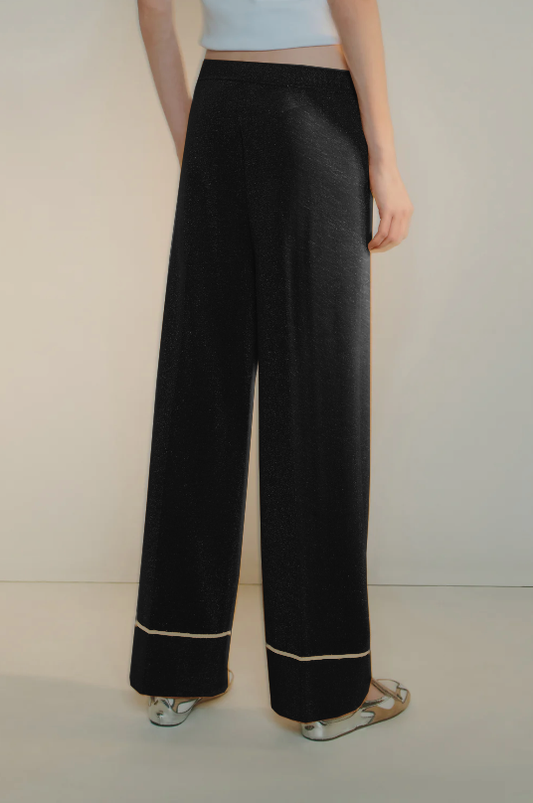 LAMÉ YARN TROUSERS - PANTALONE NERO-SASSO
