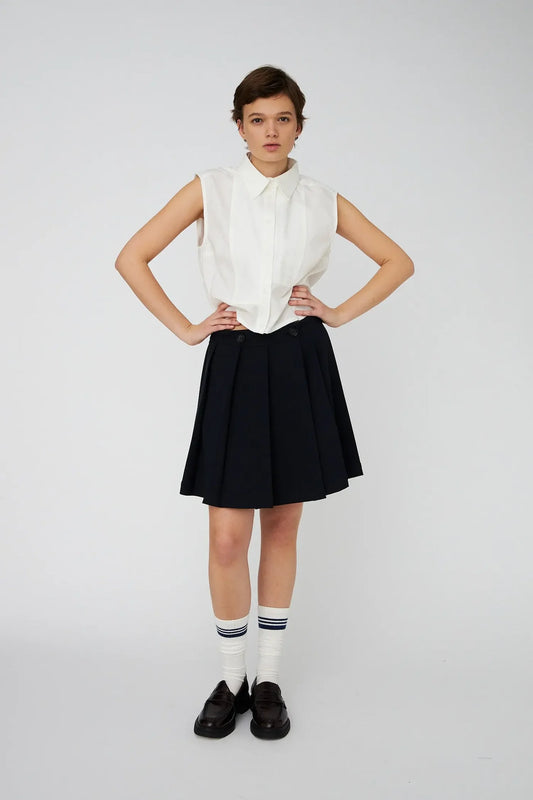 PLISSE MINI SKIRT - NAVY