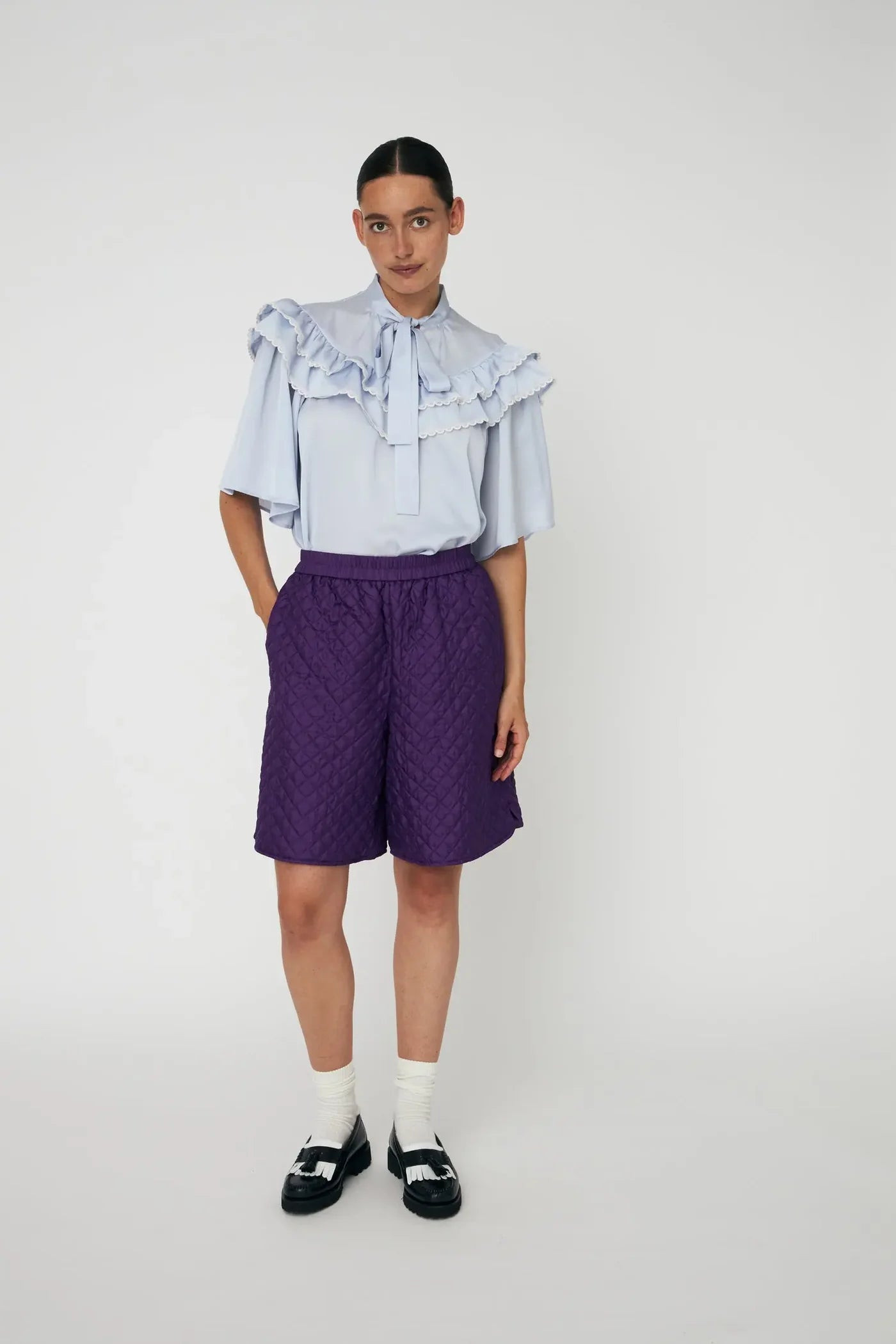 QUILTED SILKE SHORTS -  SEDUCTIVE PURPLE