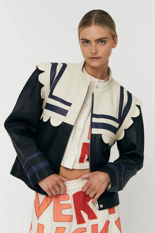 SØMANDS LÆDERJAKKE - CREME/BLACK