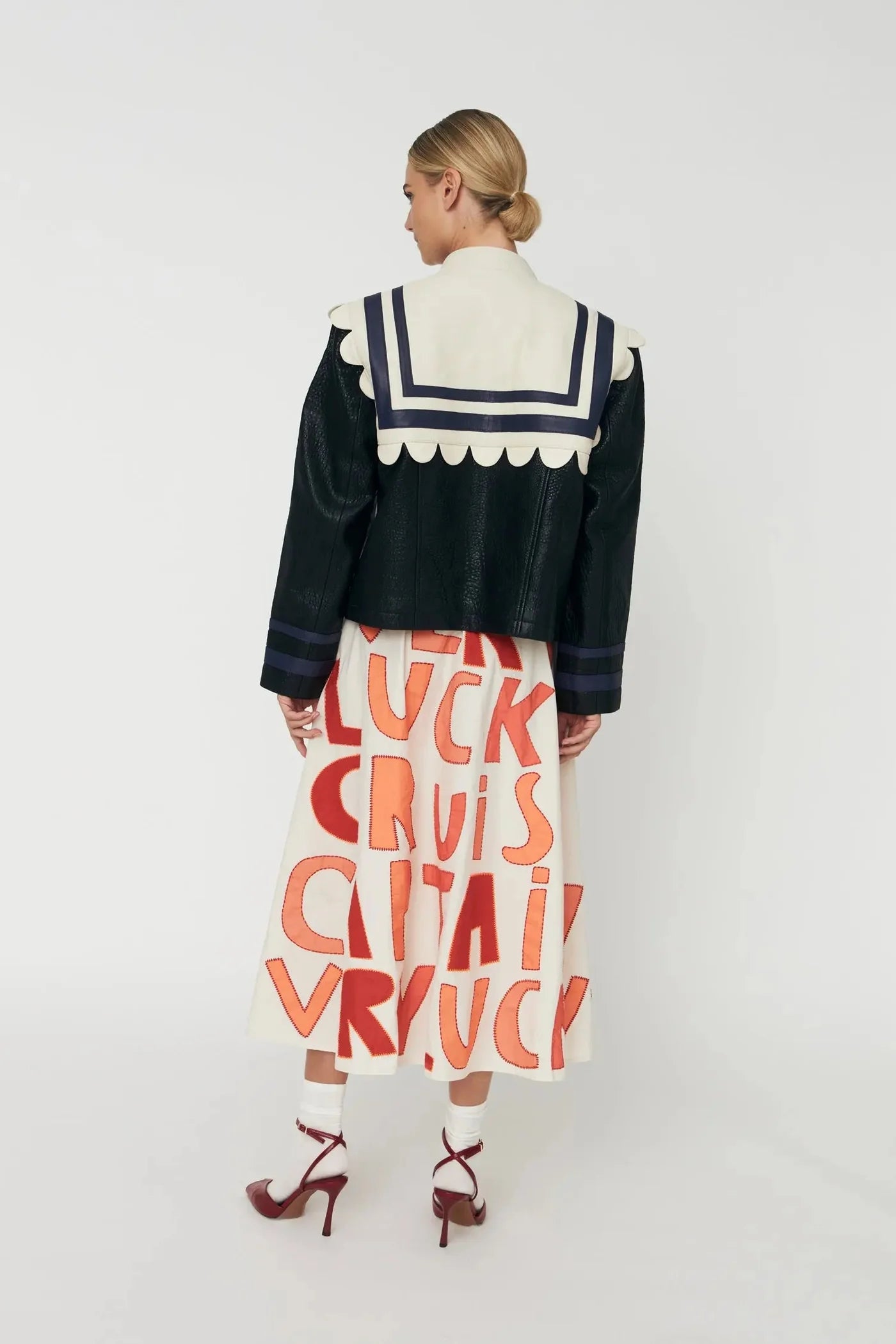 SØMANDS LÆDERJAKKE - CREME/BLACK