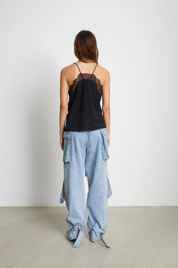 SILKE SLIP TOP - SORT