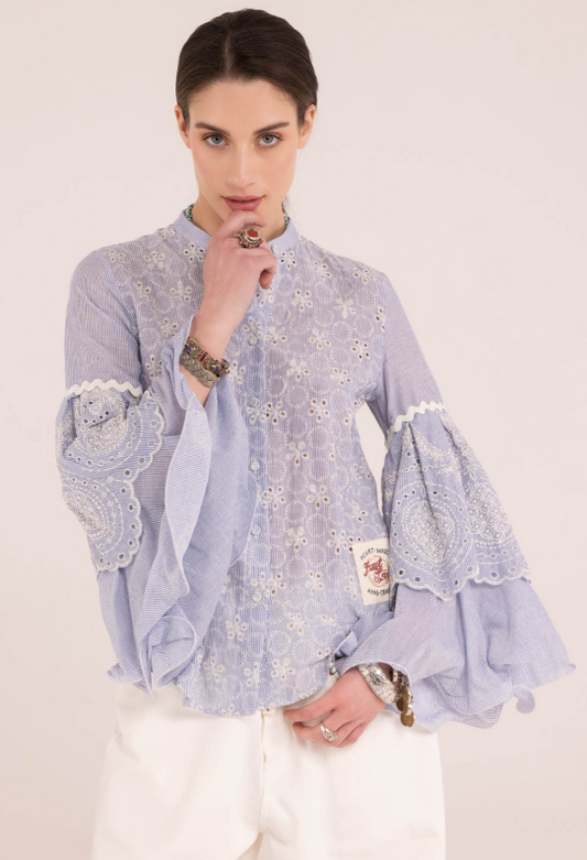 INTARSIA BLOUSE - LIGHT BLUE