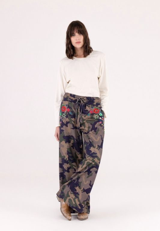 EMBROIDERED CAMO PANTS