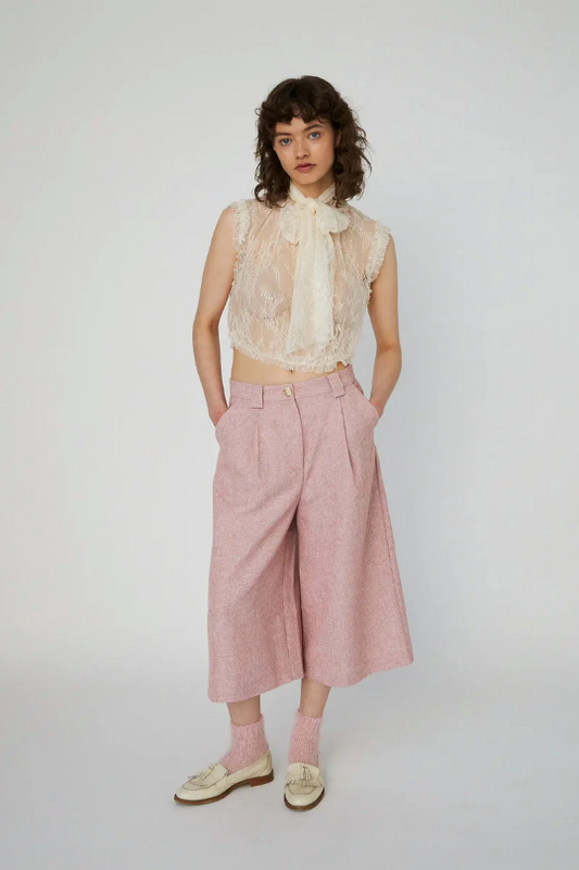 SHEER CROPPED LACE TOP - CREME