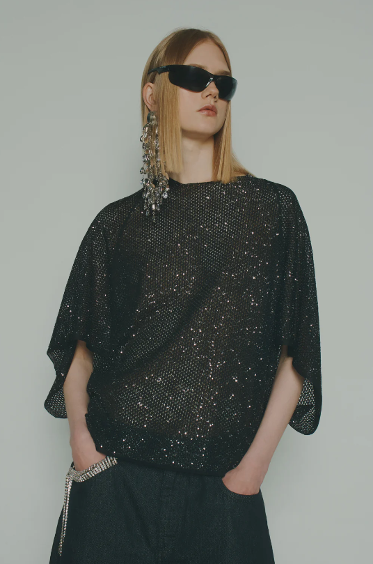 WOVEN SEQUIN KNIT - MAGLIA NERO