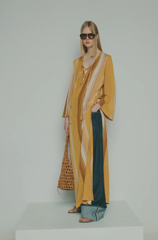 LAMÉ STOF KAFTAN DRESS - H6SB13 - PAPAIA AMBRA