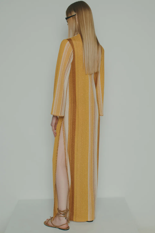 LAMÉ STOF KAFTAN DRESS - H6SB13 - PAPAIA AMBRA