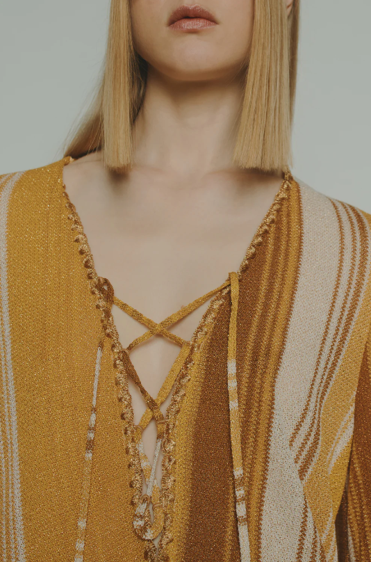 LAMÉ STOF KAFTAN DRESS - H6SB13 - PAPAIA AMBRA
