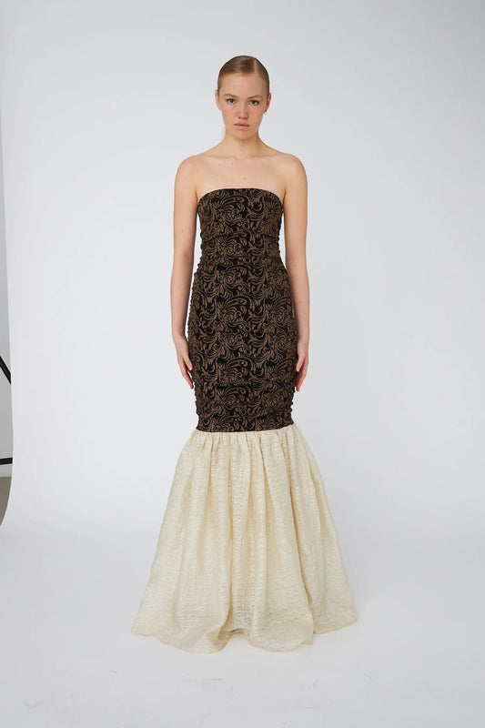 STRAPLESS JERSEY MAXI DRESS- BLACK CREME