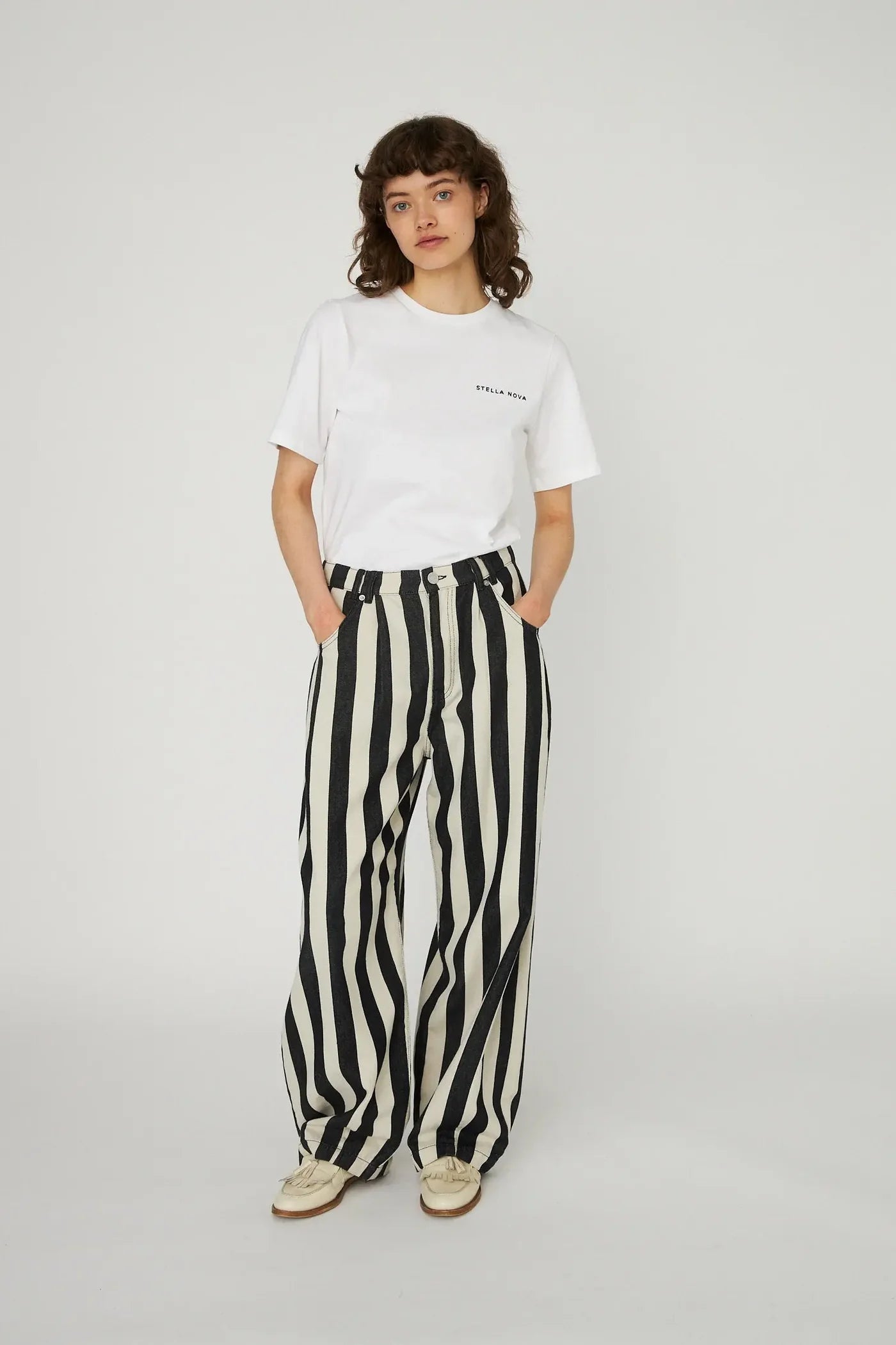 STRIPED BAGGY LOW-WAIST PANTS IN COTTON