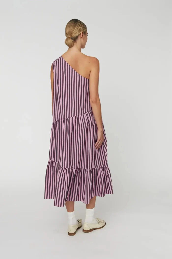 STRIBET MIDI KJOLE MED SLØJFE - PURPLE