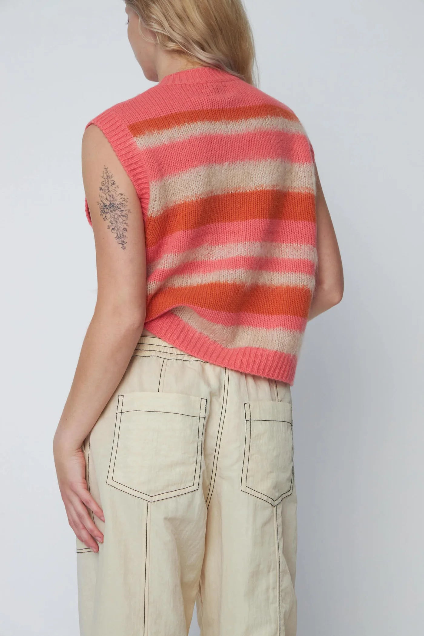 STRIPED MOHAIR CARDIGAN VEST - SUNSHINE ORANGE