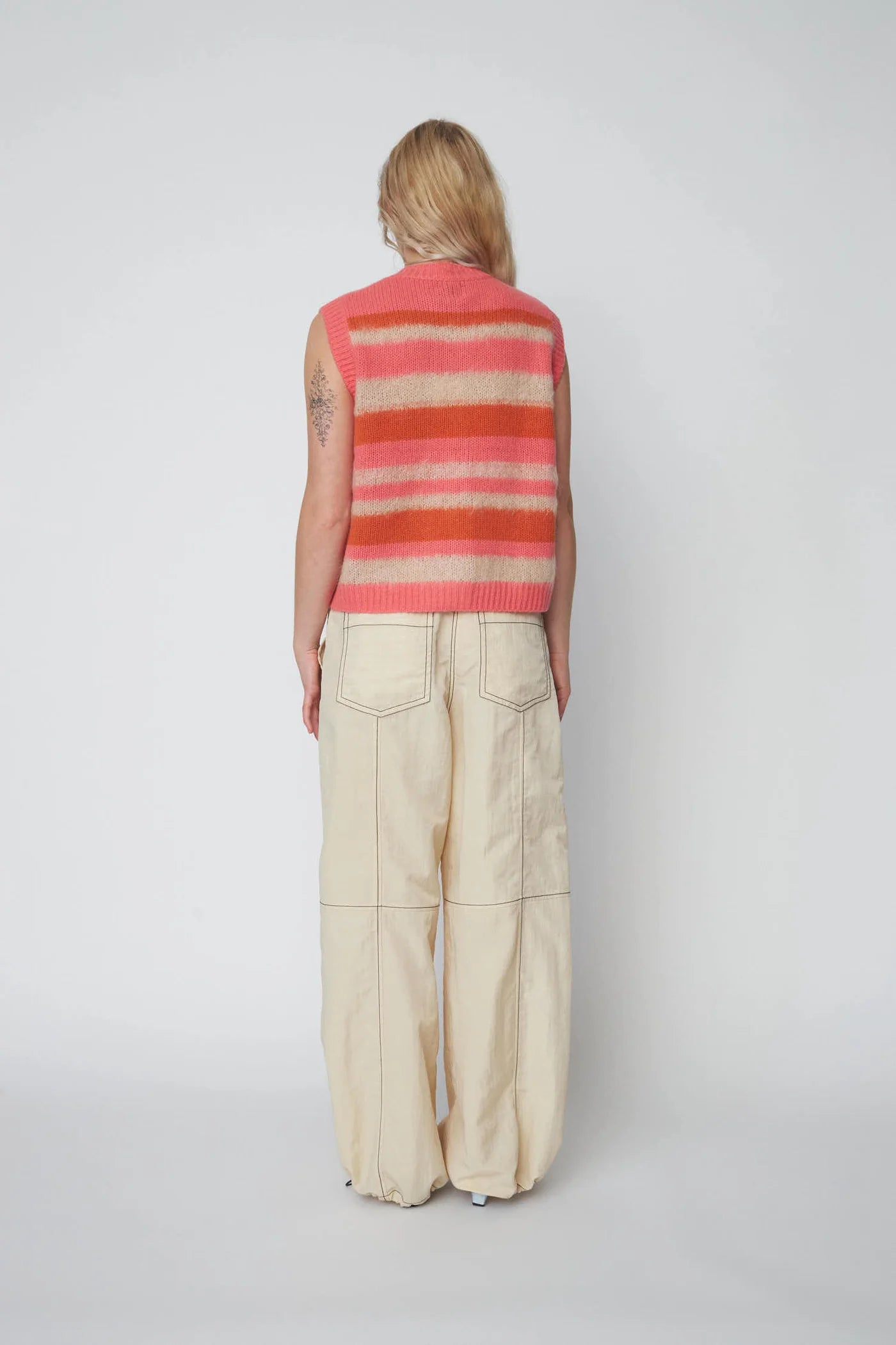 STRIPED MOHAIR CARDIGAN VEST - SUNSHINE ORANGE