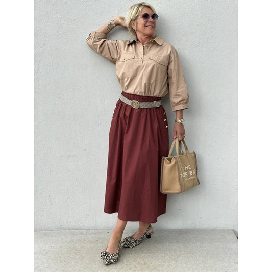 VIENNA POPLIN SKIRT - BORDEAUX