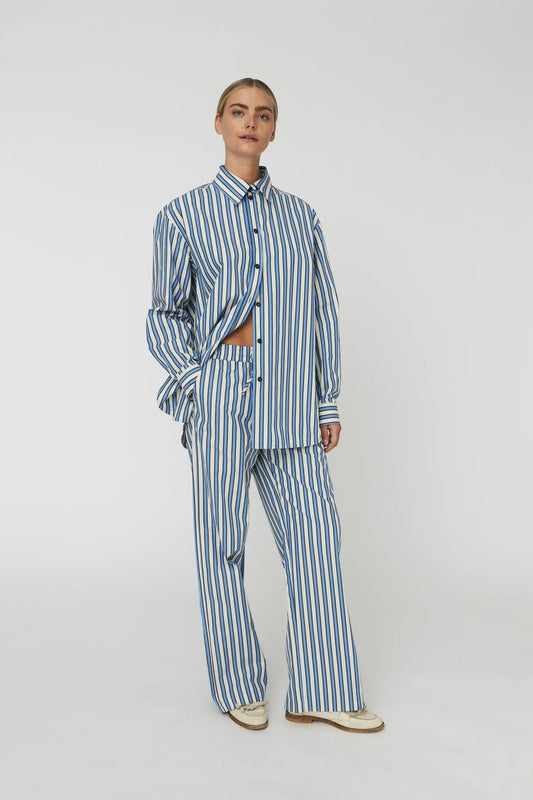 STRIBET SKJORTE - CREME /BLUE